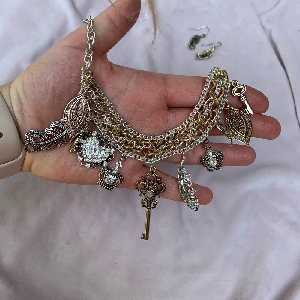 Silver & Gold Princess Length Necklace w/ Charms
